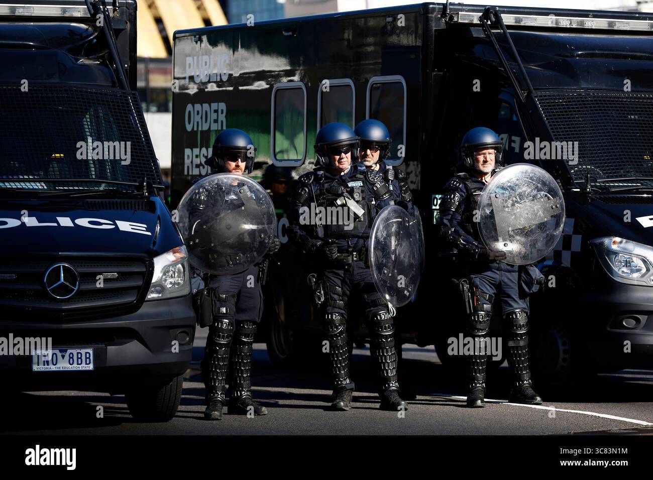 Vicpol Riot Riot police are seen on the King Street bridge during a Free Palestine ...