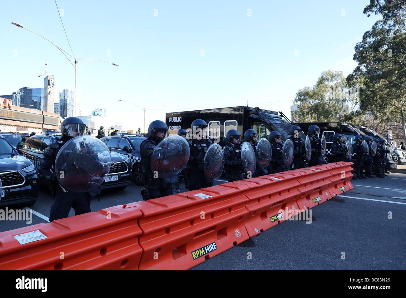 Vicpol Riot Riot police are seen on the King Street bridge during a Free Palestine ...