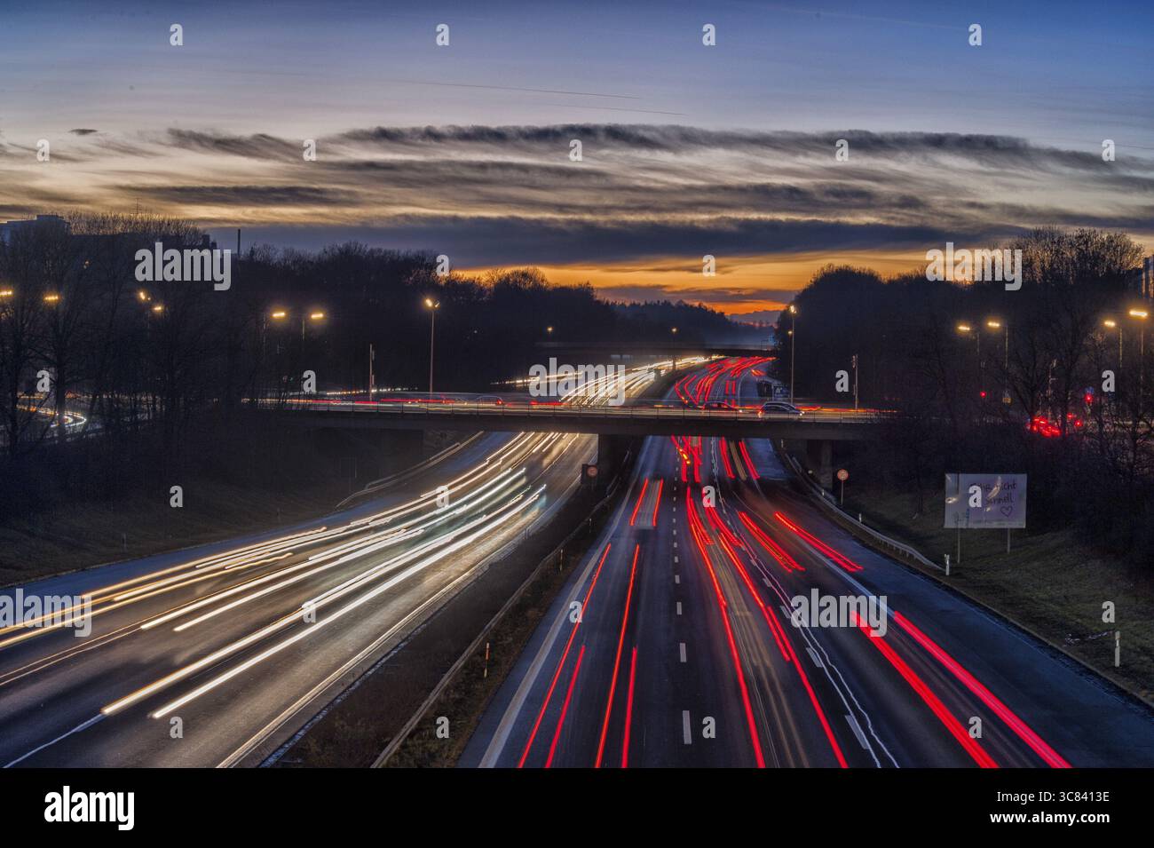 Motorway at night, headlights and taillights, Germany Stock Photo