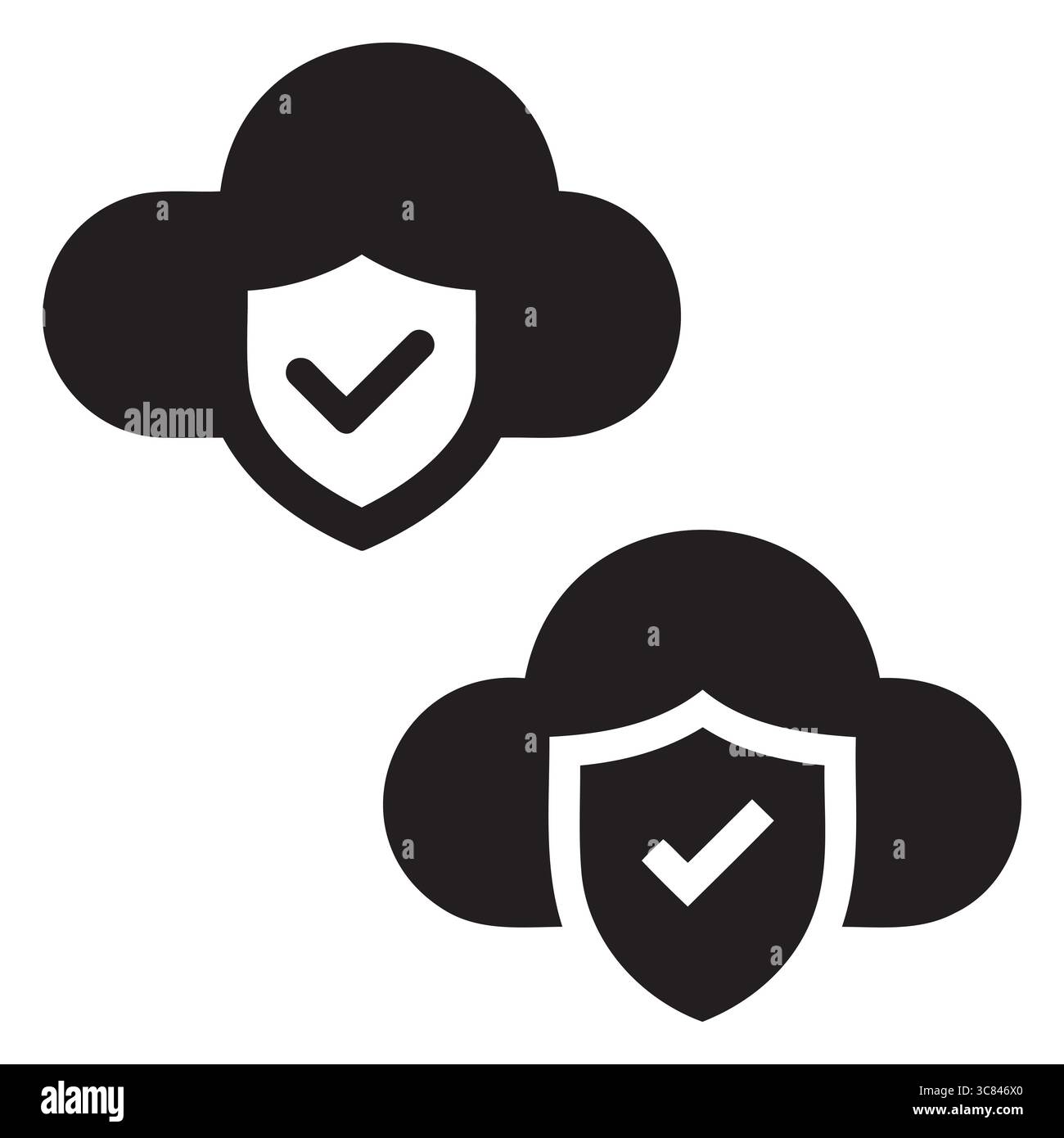 Premium Secure Cloud Computing Vector Icons Featuring Protected Data Storage and Verified Shield Symbols for Cybersecurity and Network Safety Graphics Stock Vector