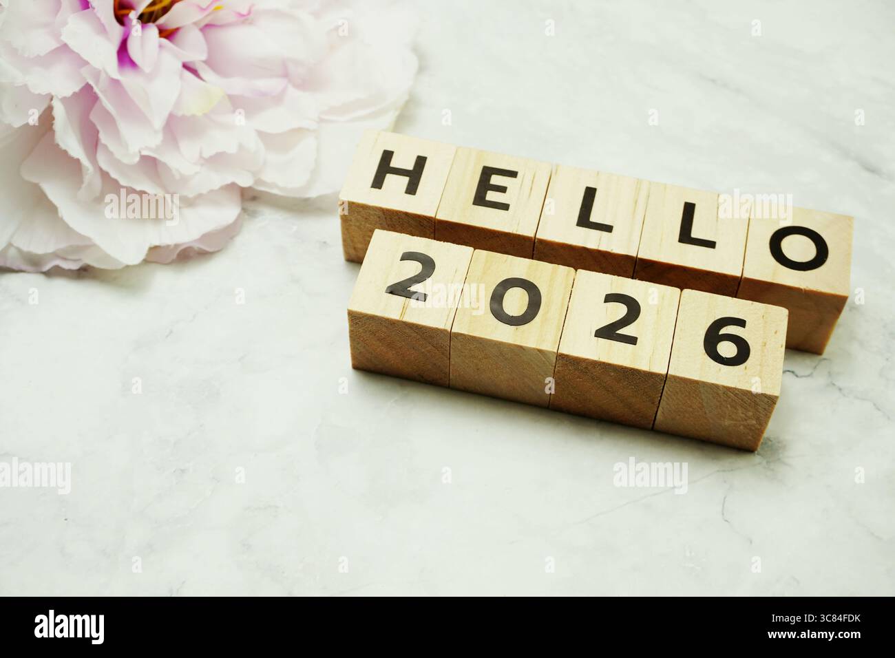 Hello 2026 Lettering Hello 2026 alphabet letters on marble background Stock Photo - Alamy