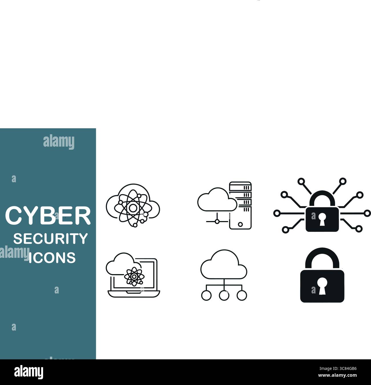 Modern cyber security icons representing data protection, network, and technology threats. Stock Vector