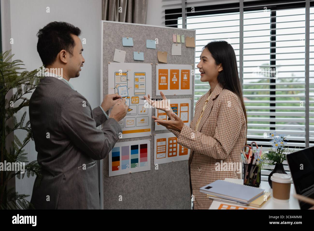 creative planning phone app development template layout, User experience concept, website designer, develop team UX designer working on smartphone app Stock Photo