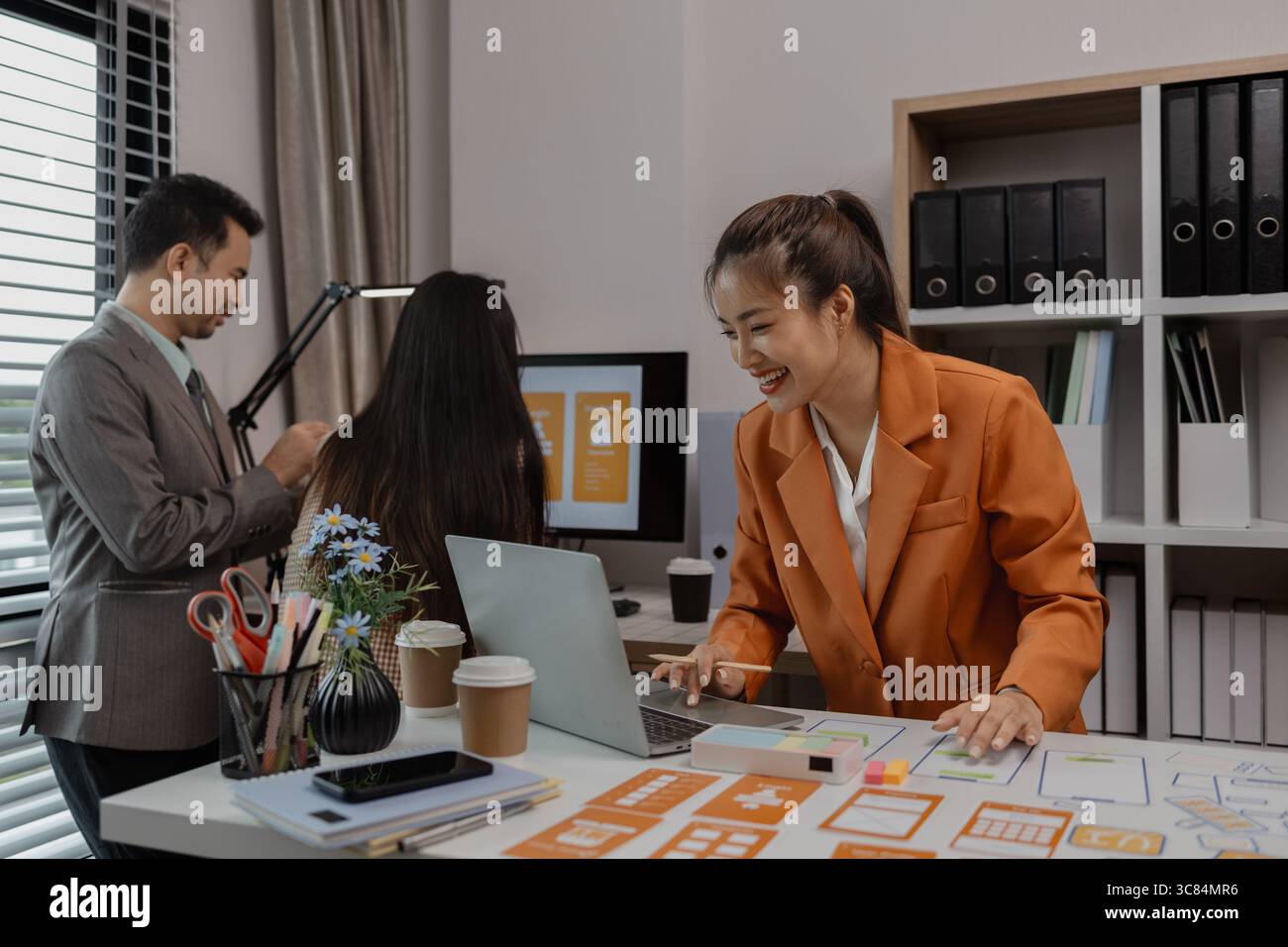 creative planning phone app development template layout, User experience concept, website designer, develop team UX designer working on smartphone app Stock Photo