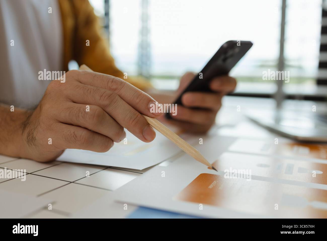 A web developer, as a User Experience and User Interface Officer is analyzing data from his ideas to develop the structure and components of a digital Stock Photo