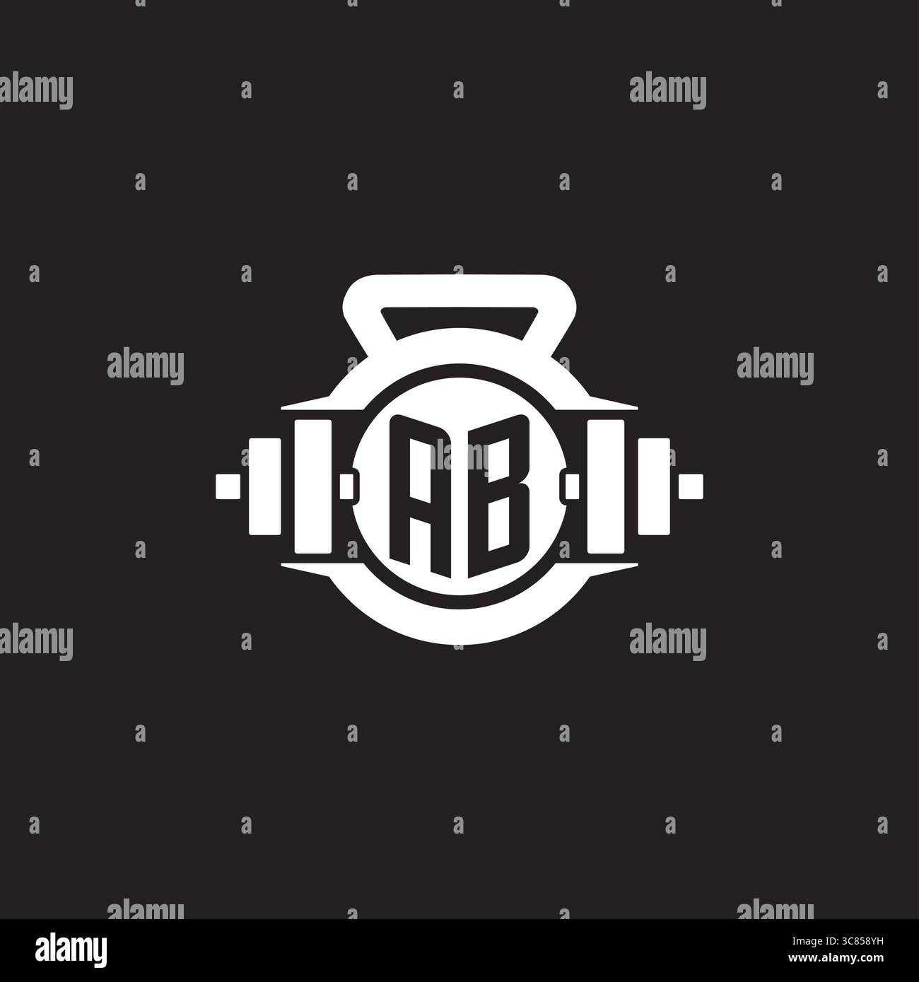 Initial AB logo design ideas with simple dumbbell and kettlebell icon vector graphic vector graphic Stock Vector