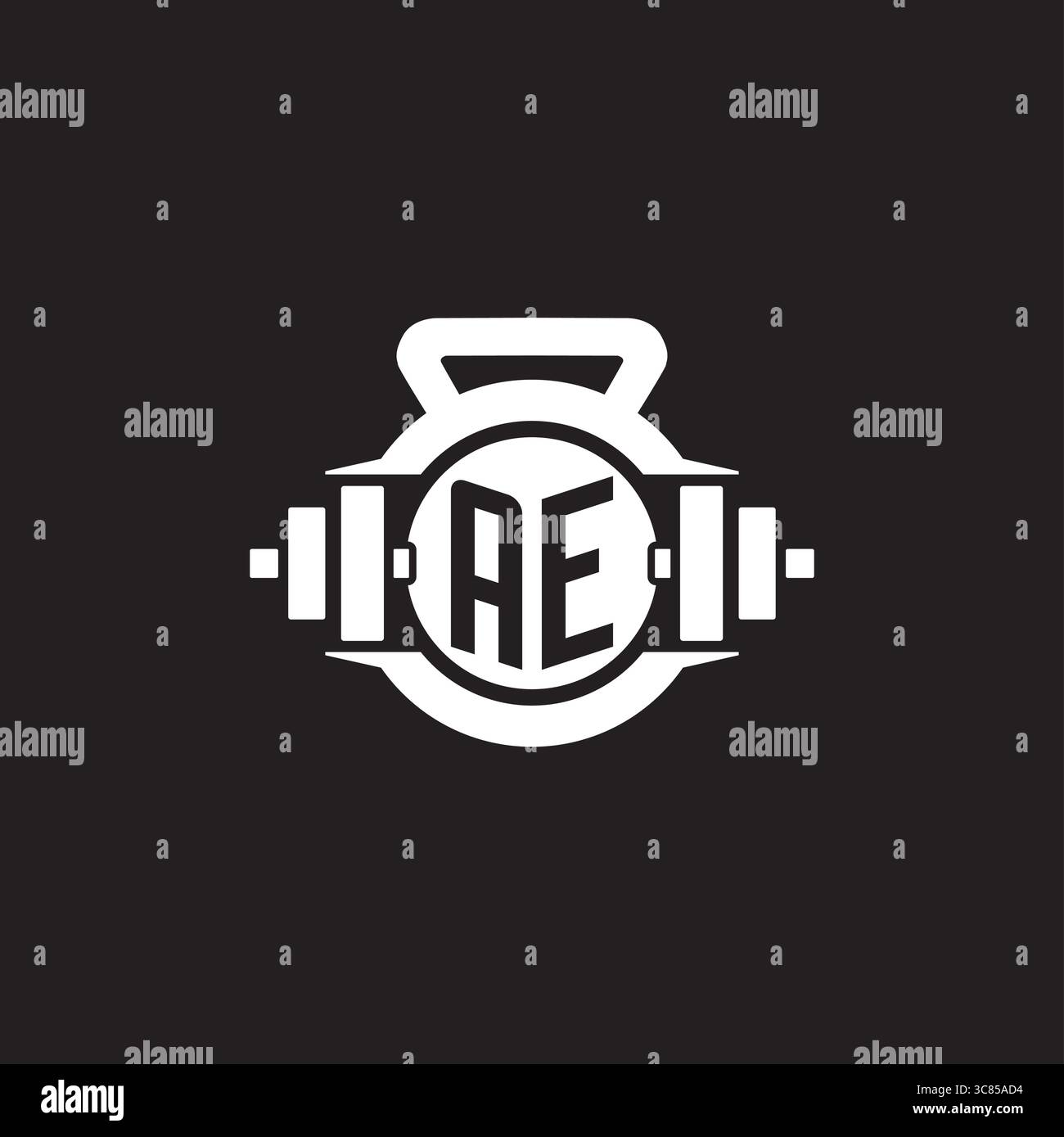 Initial AE logo design ideas with simple dumbbell and kettlebell icon vector graphic vector graphic Stock Vector