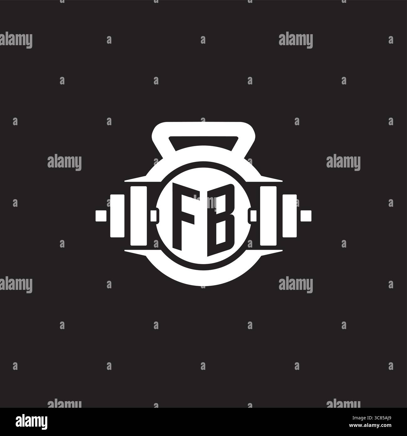 Initial FB logo design ideas with simple dumbbell and kettlebell icon vector graphic vector graphic Stock Vector
