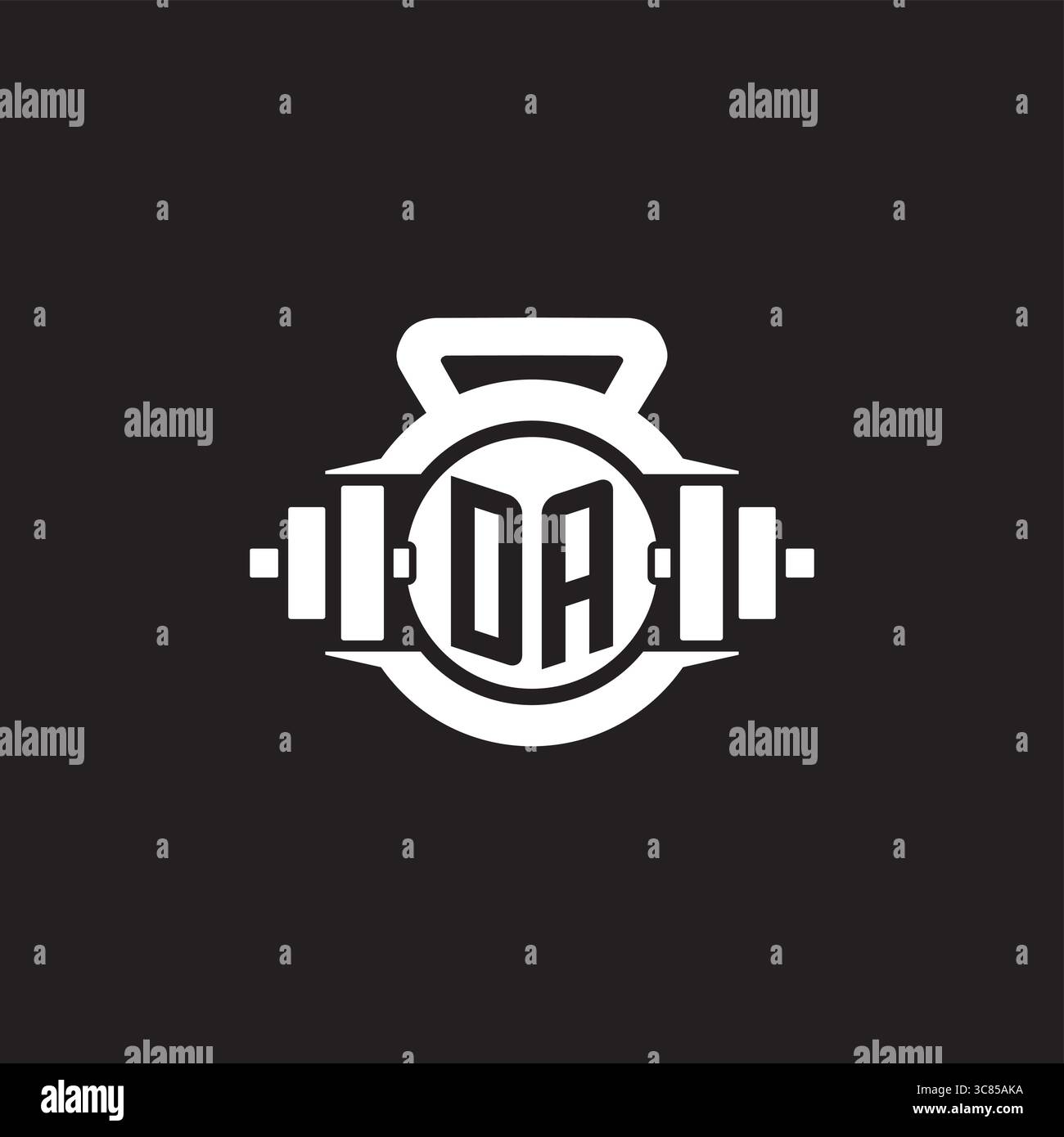 Initial DA logo design ideas with simple dumbbell and kettlebell icon vector graphic vector graphic Stock Vector