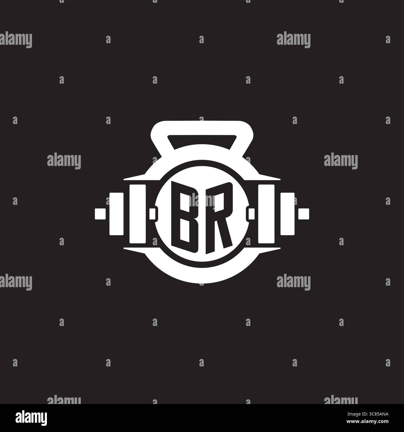 Initial BR logo design ideas with simple dumbbell and kettlebell icon vector graphic vector graphic Stock Vector
