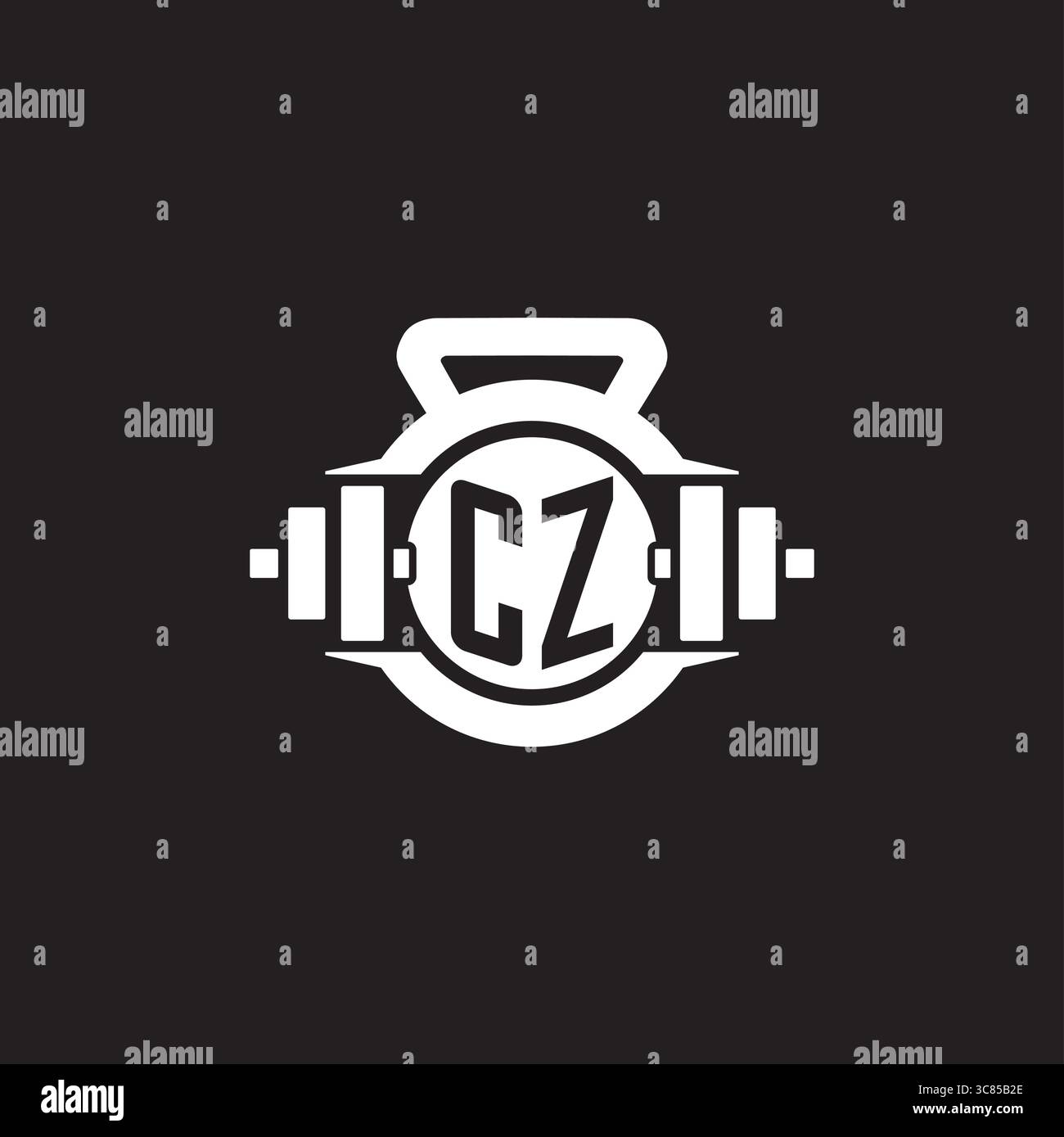 Initial CZ logo design ideas with simple dumbbell and kettlebell icon vector graphic vector graphic Stock Vector