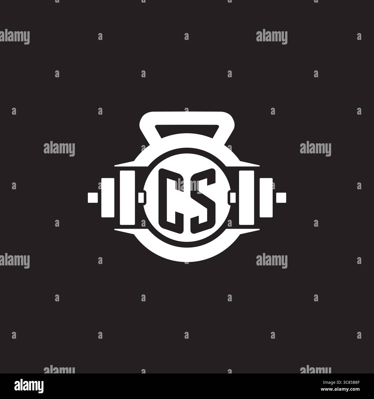 Initial CS logo design ideas with simple dumbbell and kettlebell icon vector graphic vector graphic Stock Vector
