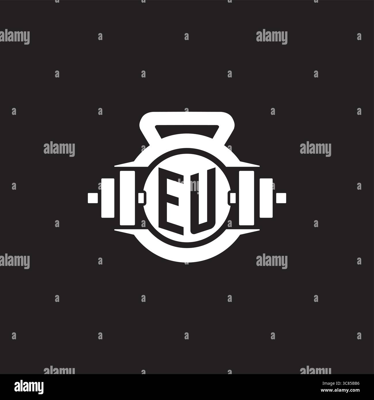 Initial EU logo design ideas with simple dumbbell and kettlebell icon vector graphic vector graphic Stock Vector