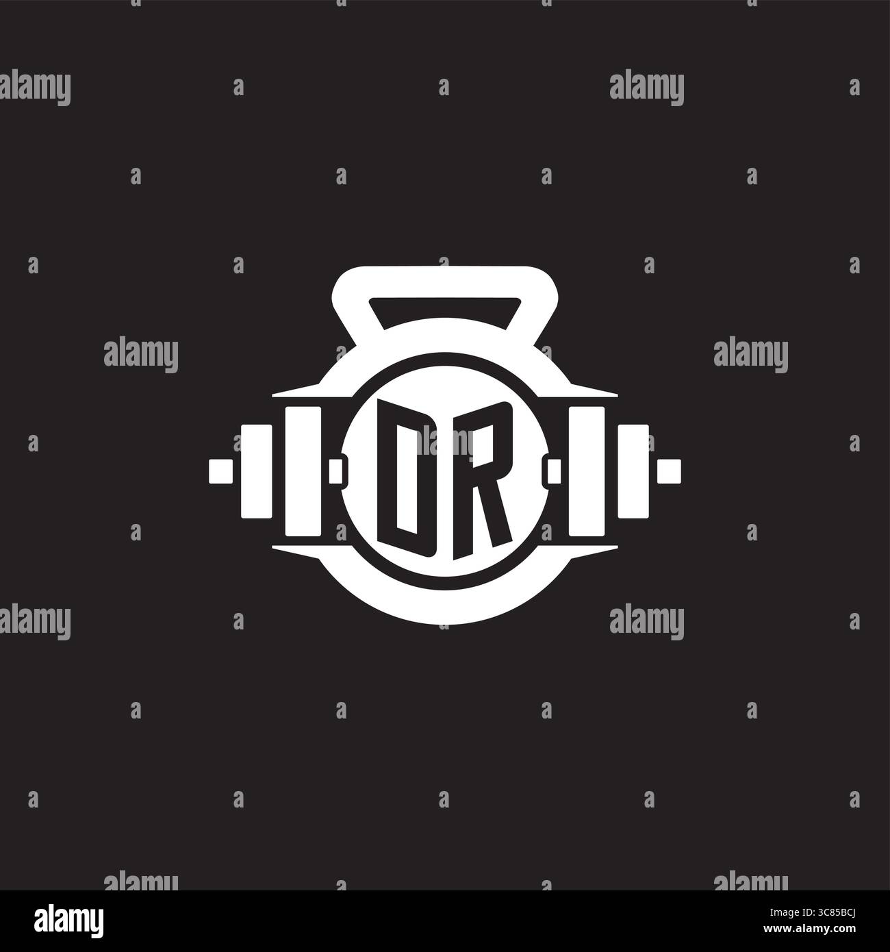 Initial DR logo design ideas with simple dumbbell and kettlebell icon vector graphic vector graphic Stock Vector