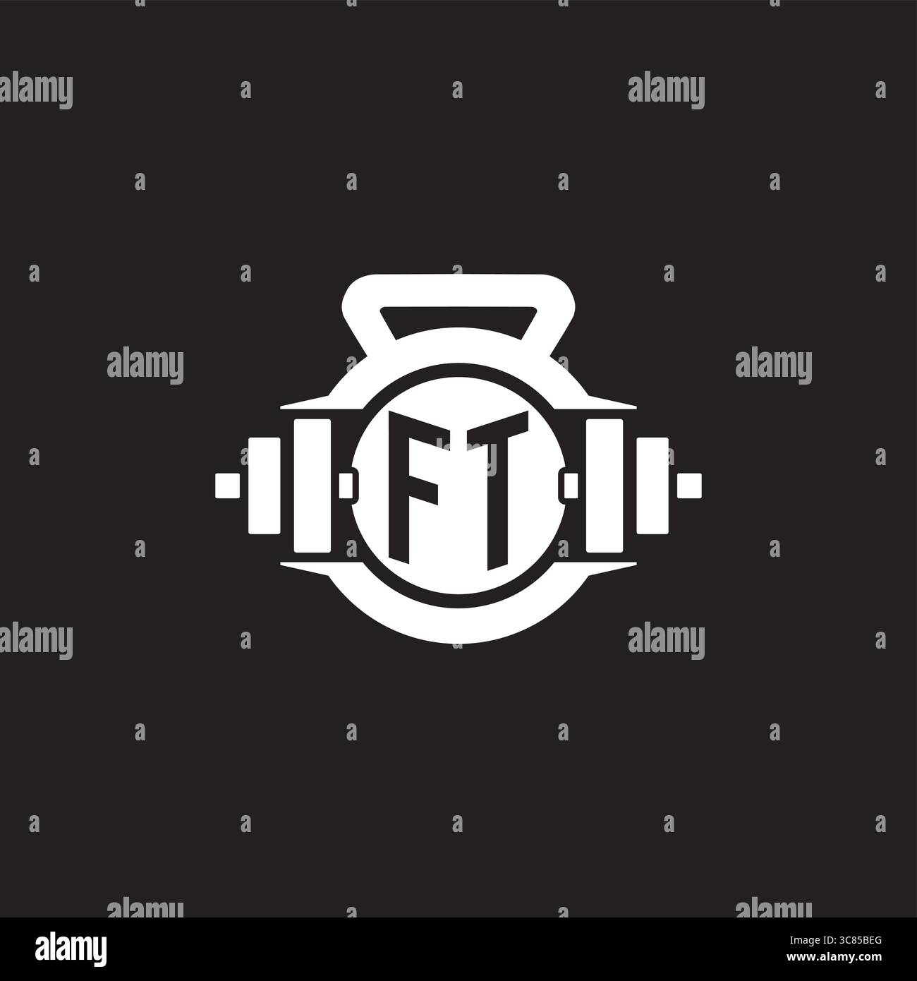 Initial FT logo design ideas with simple dumbbell and kettlebell icon vector graphic vector graphic Stock Vector