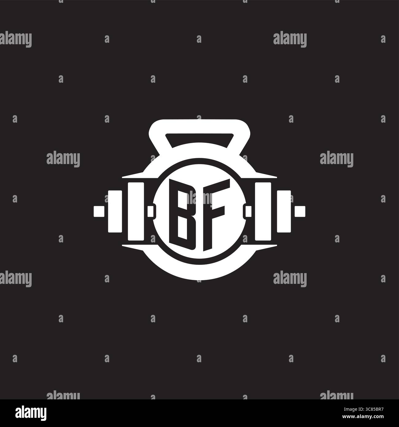 Initial BF logo design ideas with simple dumbbell and kettlebell icon vector graphic vector graphic Stock Vector