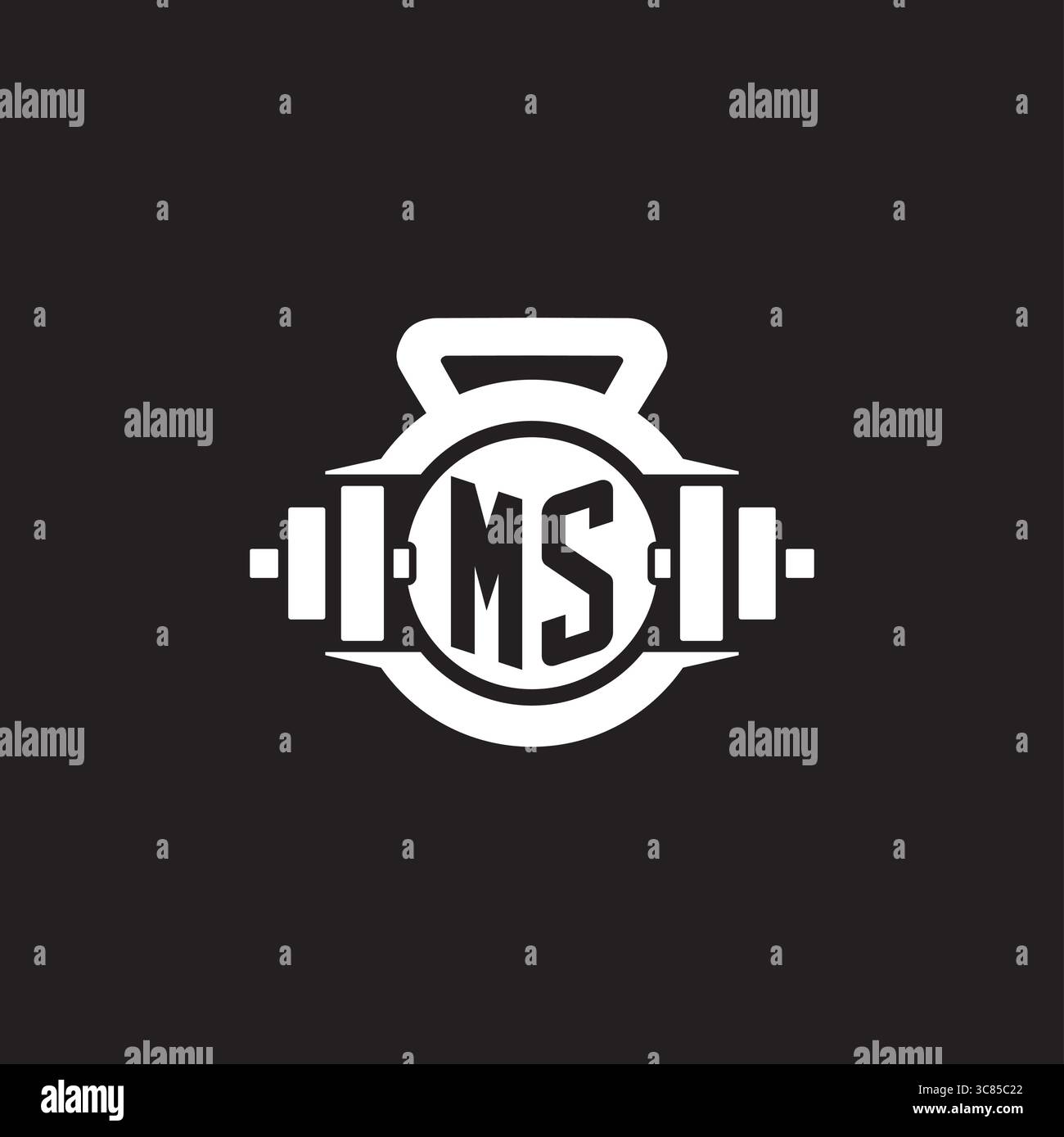 Initial MS logo design ideas with simple dumbbell and kettlebell icon vector graphic vector graphic Stock Vector
