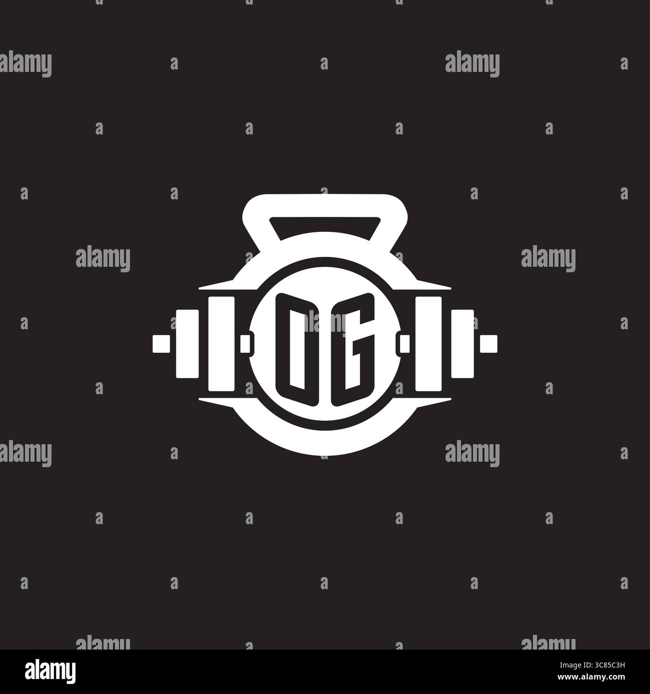 Initial OG logo design ideas with simple dumbbell and kettlebell icon vector graphic vector graphic Stock Vector