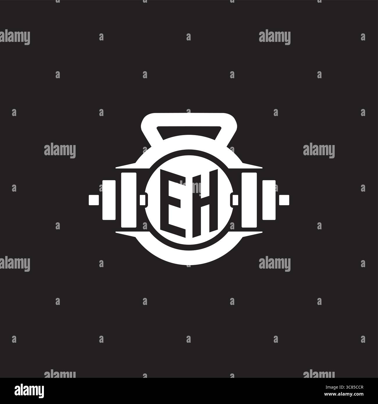 Initial EH logo design ideas with simple dumbbell and kettlebell icon ...