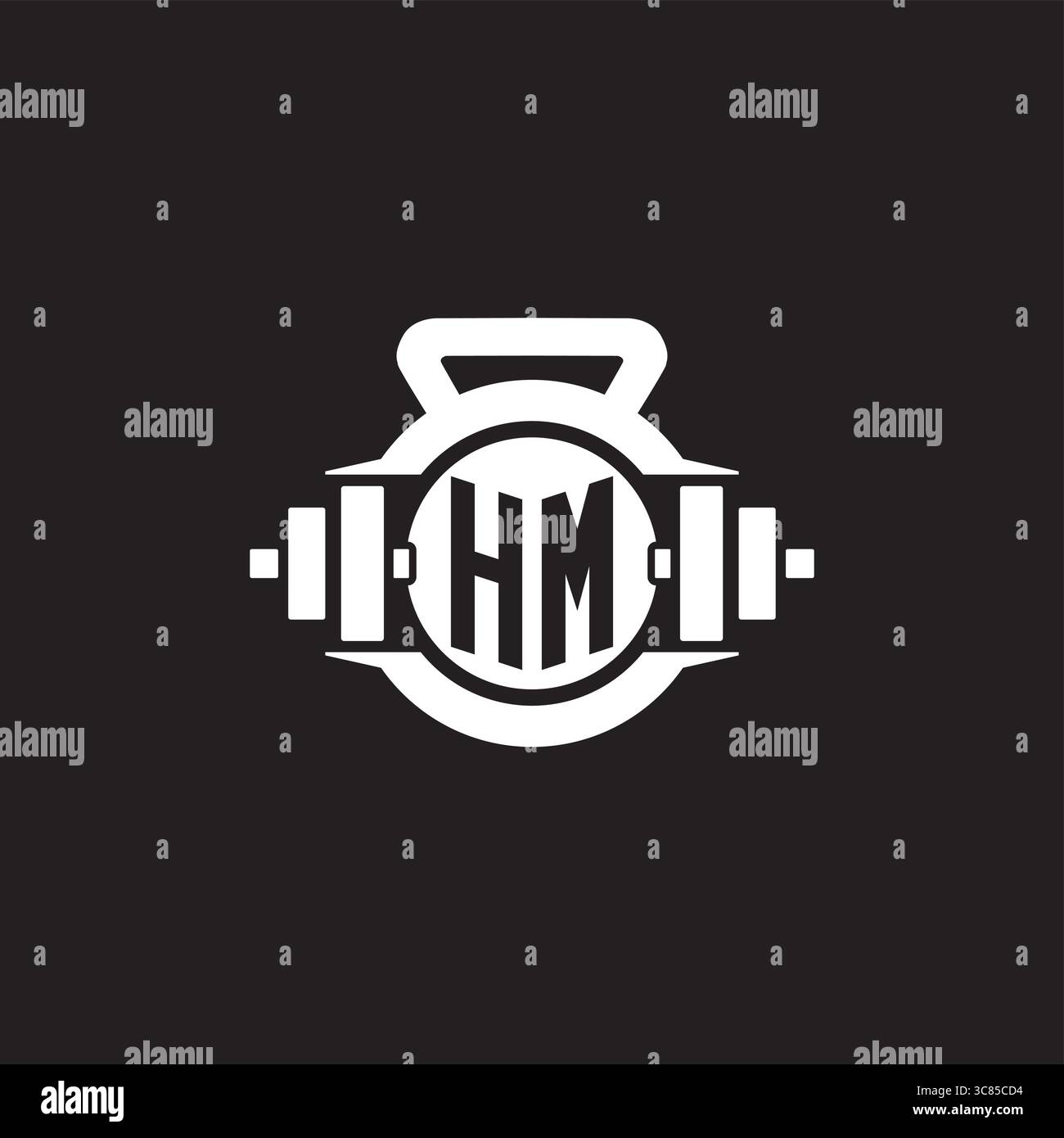 Initial HM logo design ideas with simple dumbbell and kettlebell icon vector graphic vector graphic Stock Vector