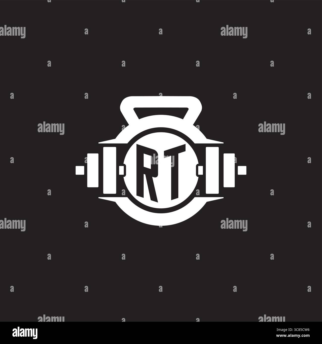 Initial RT logo design ideas with simple dumbbell and kettlebell icon vector graphic vector graphic Stock Vector