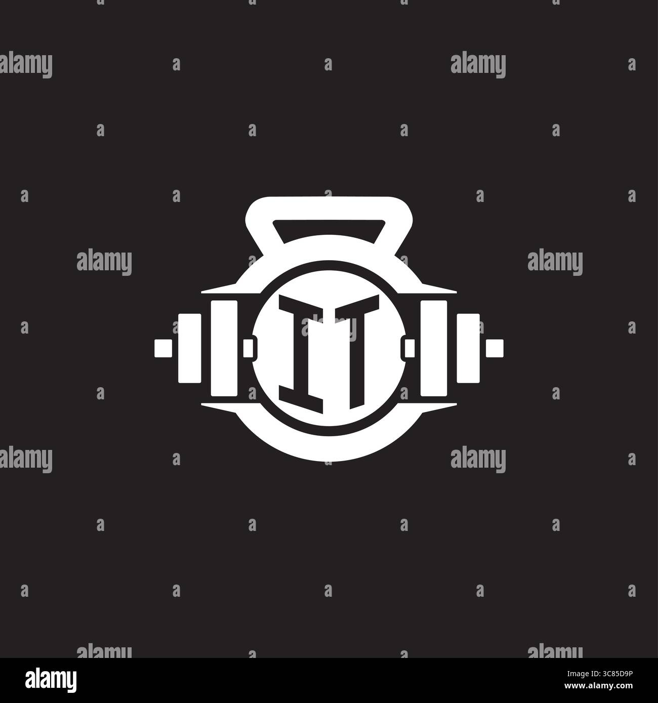 Initial IT logo design ideas with simple dumbbell and kettlebell icon vector graphic vector graphic Stock Vector
