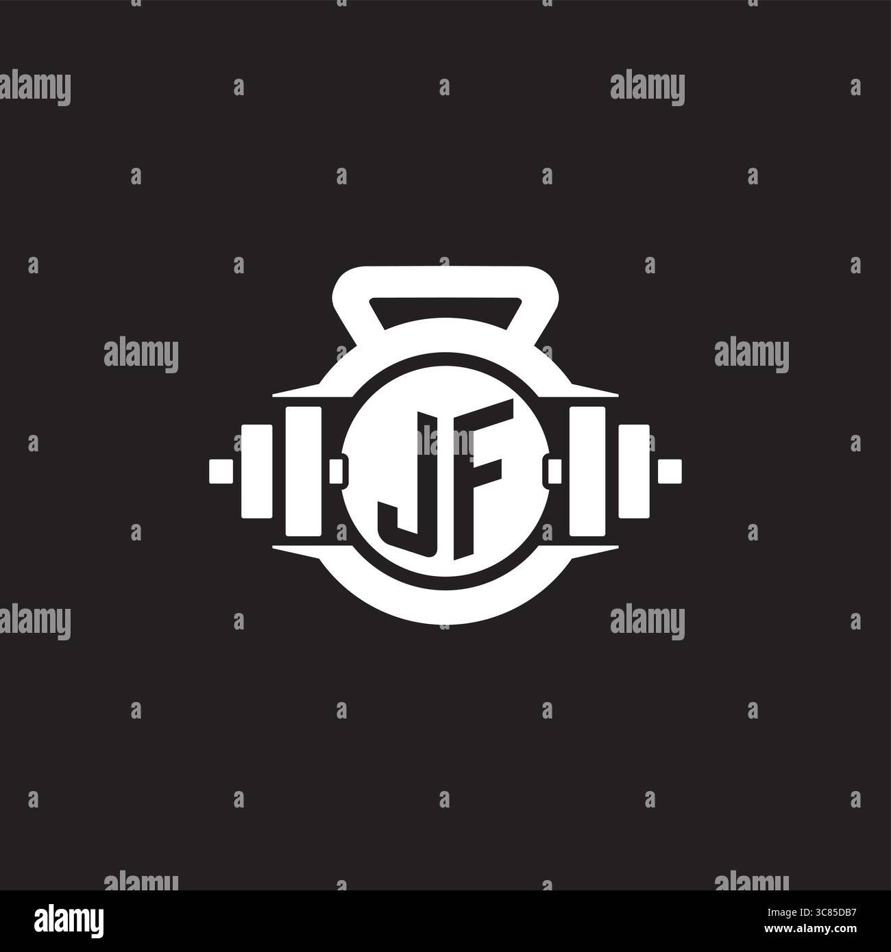 Initial JF logo design ideas with simple dumbbell and kettlebell icon vector graphic vector graphic Stock Vector