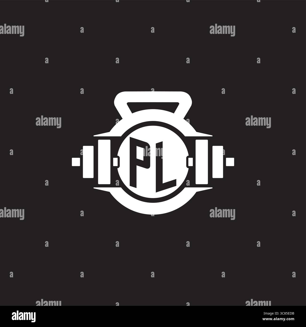 Initial PL logo design ideas with simple dumbbell and kettlebell icon vector graphic vector graphic Stock Vector