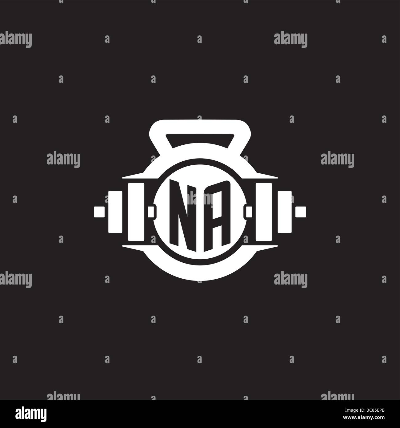 Initial NA logo design ideas with simple dumbbell and kettlebell icon ...