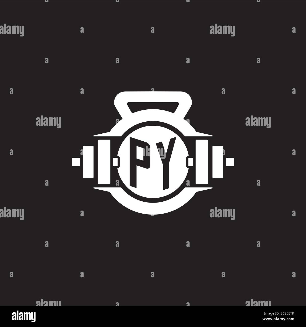 Initial PY logo design ideas with simple dumbbell and kettlebell icon vector graphic vector graphic Stock Vector