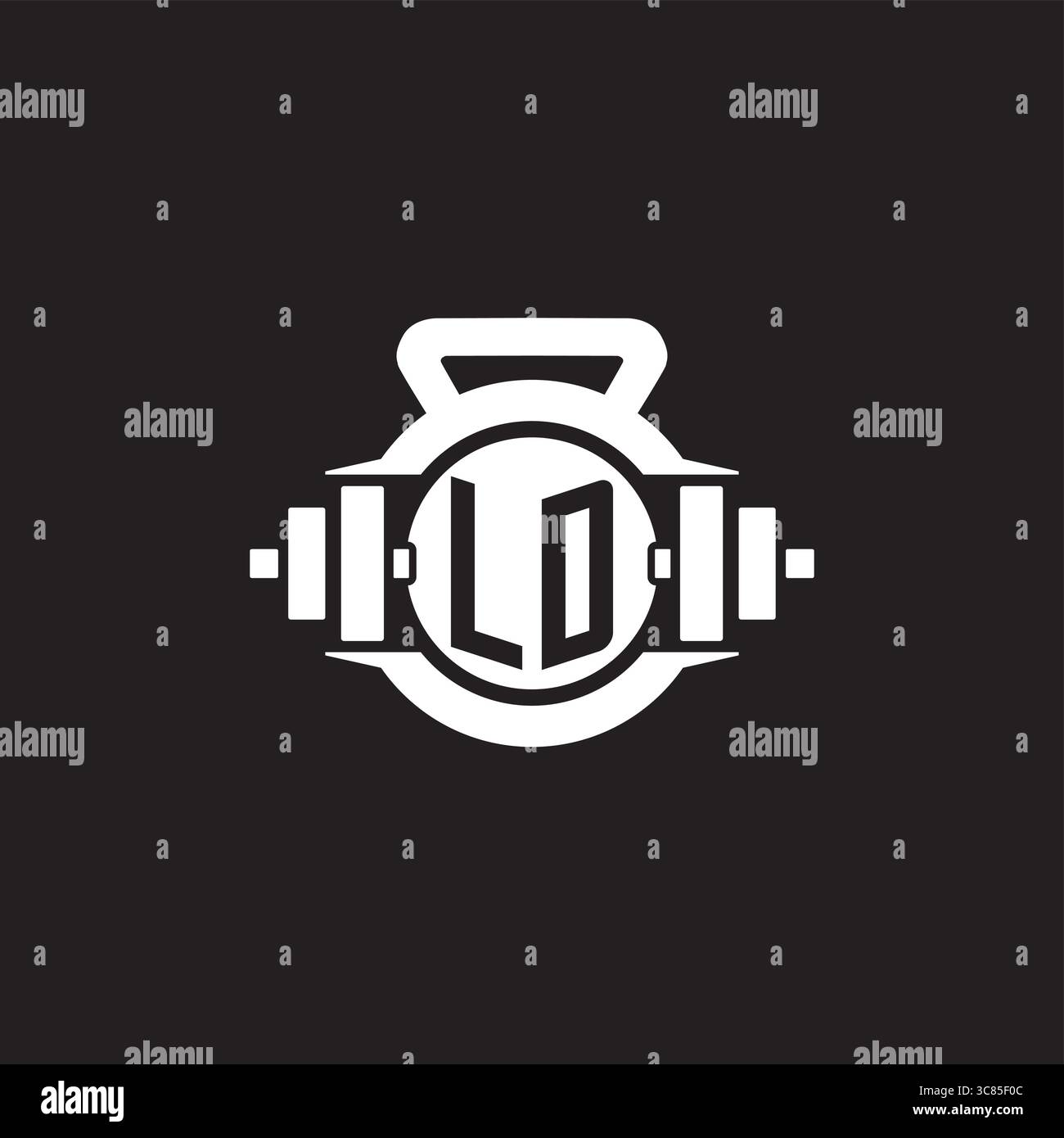 Initial LD logo design ideas with simple dumbbell and kettlebell icon vector graphic vector graphic Stock Vector