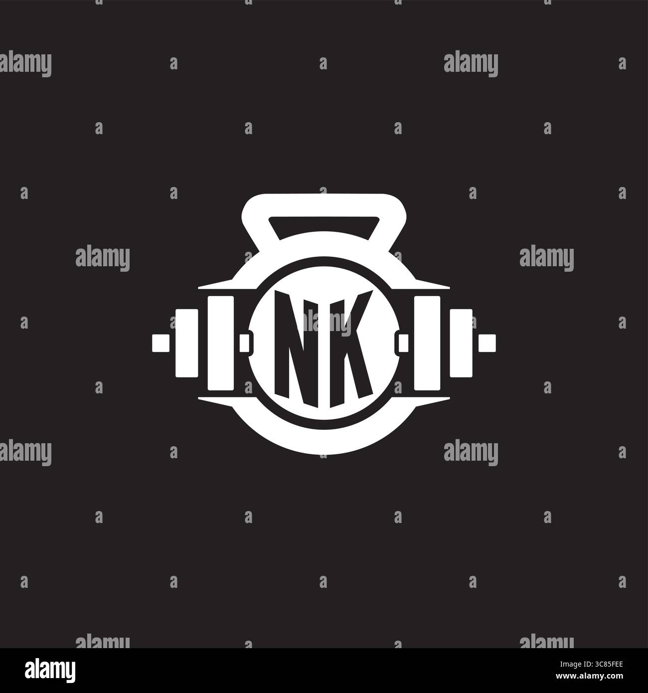 Initial NK logo design ideas with simple dumbbell and kettlebell icon vector graphic vector graphic Stock Vector