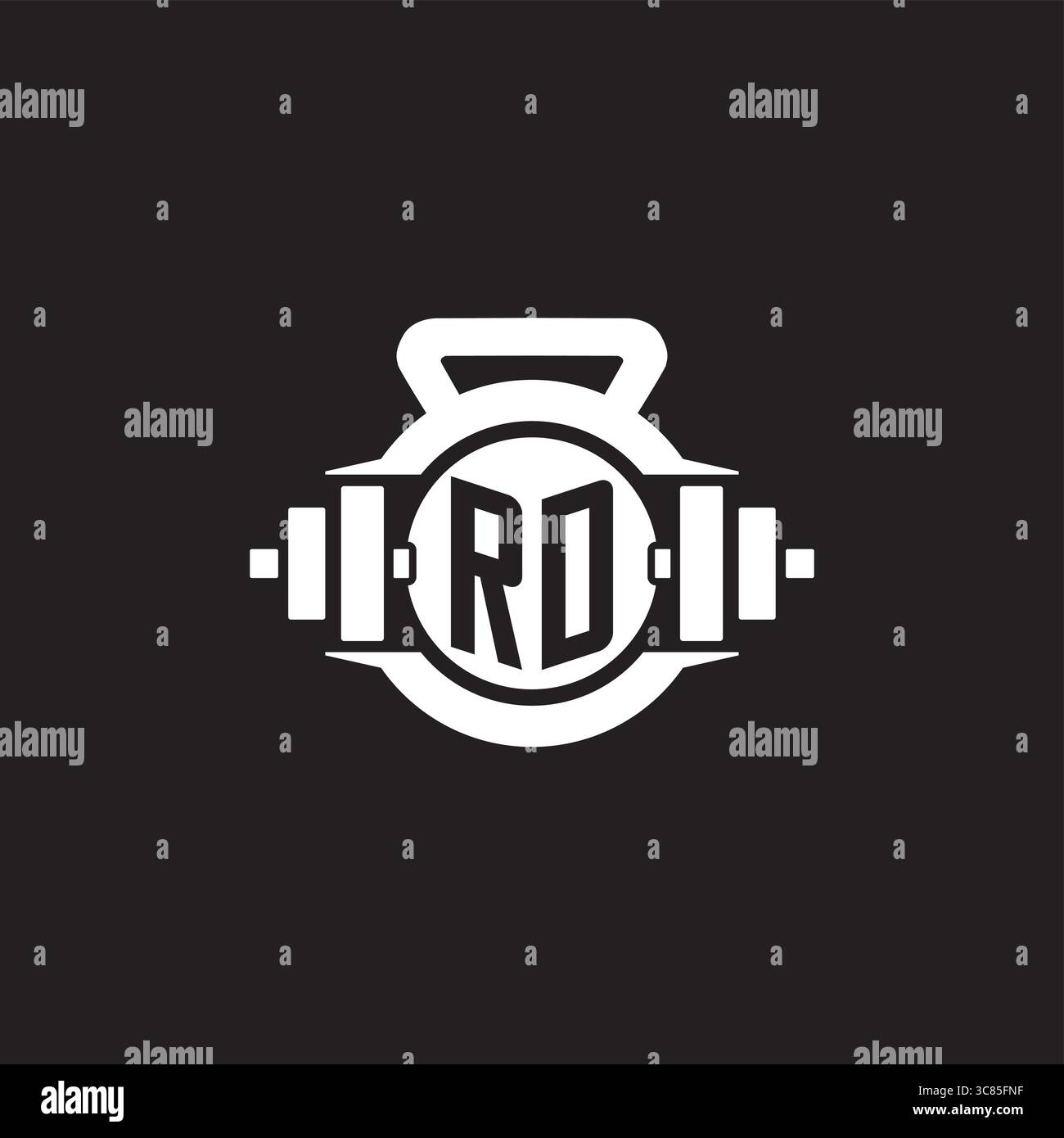 Initial RD logo design ideas with simple dumbbell and kettlebell icon vector graphic vector graphic Stock Vector
