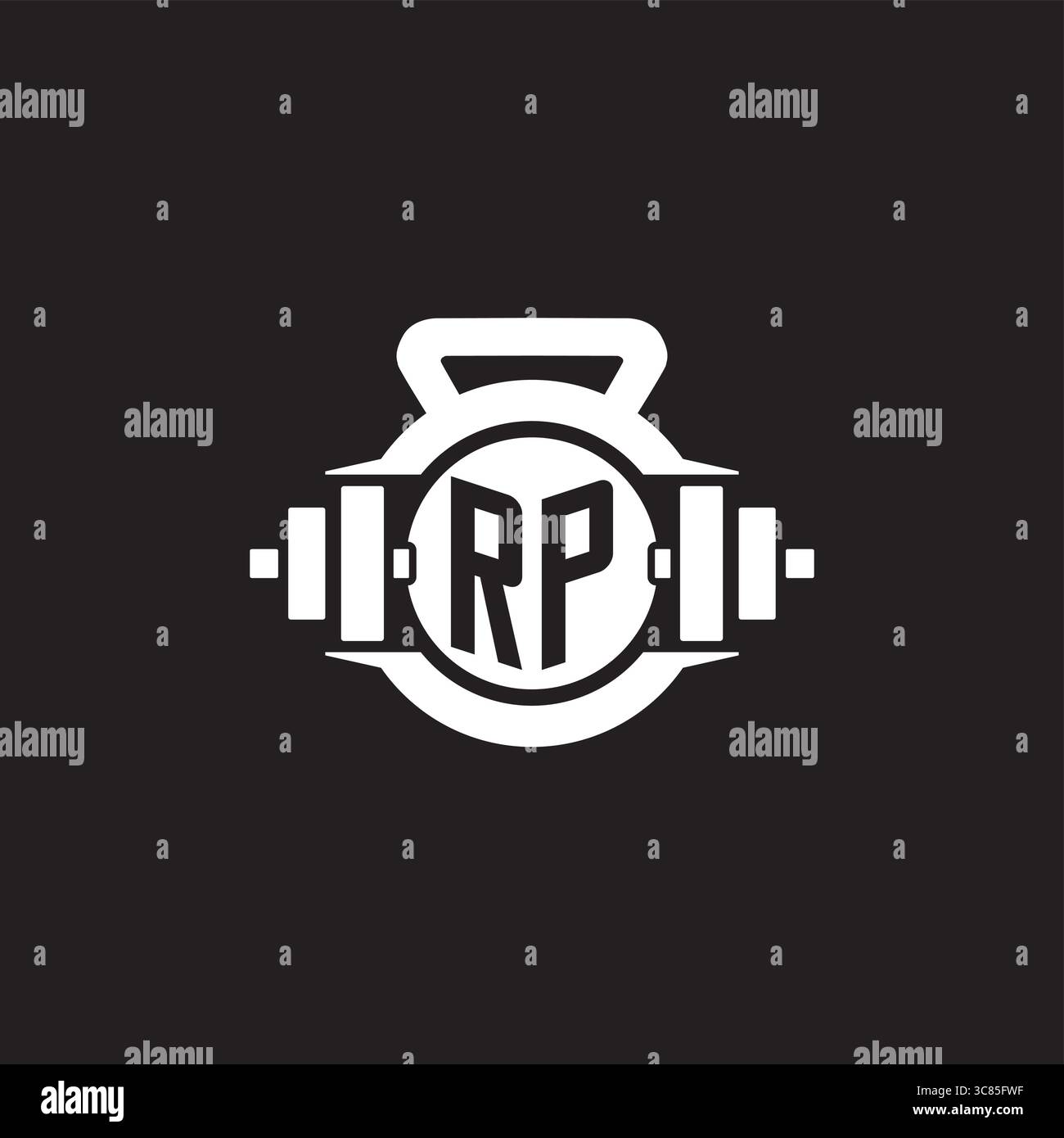 Initial RP logo design ideas with simple dumbbell and kettlebell icon ...