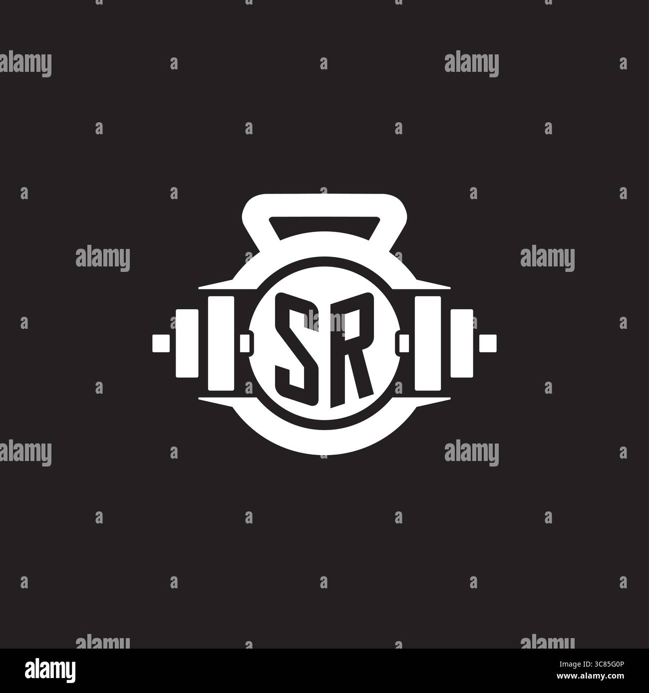 Initial SR logo design ideas with simple dumbbell and kettlebell icon vector graphic vector graphic Stock Vector