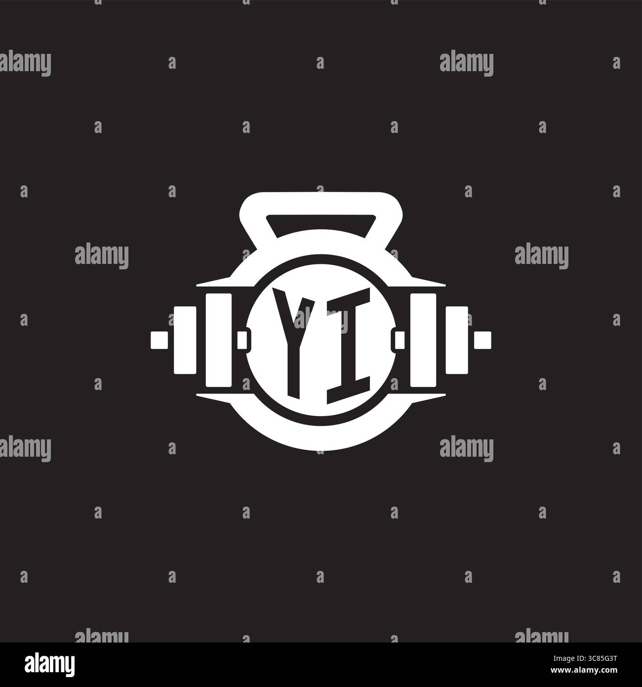 Initial YI logo design ideas with simple dumbbell and kettlebell icon vector graphic vector graphic Stock Vector