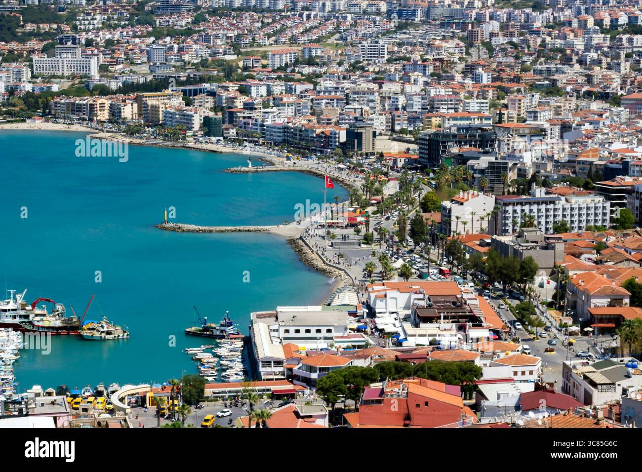 Aerial view of Kusadasi, Aydin Province, Turkey with blue sea,Turkish ...