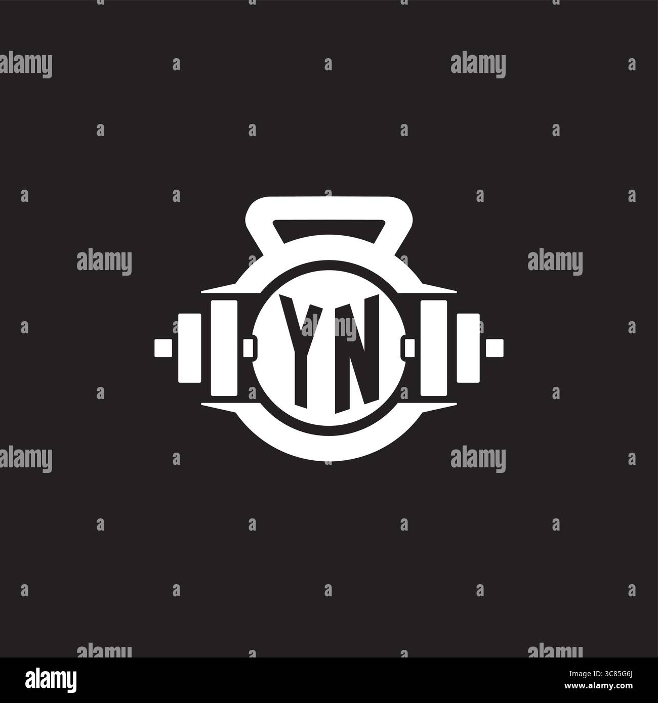 Initial YN logo design ideas with simple dumbbell and kettlebell icon vector graphic vector graphic Stock Vector