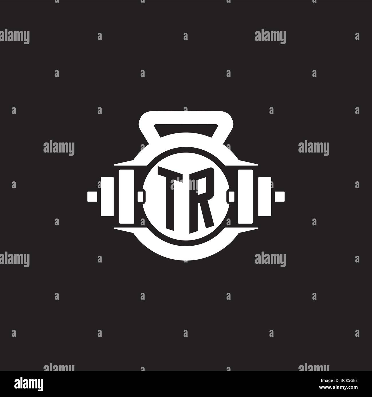 Initial TR logo design ideas with simple dumbbell and kettlebell icon vector graphic vector graphic Stock Vector