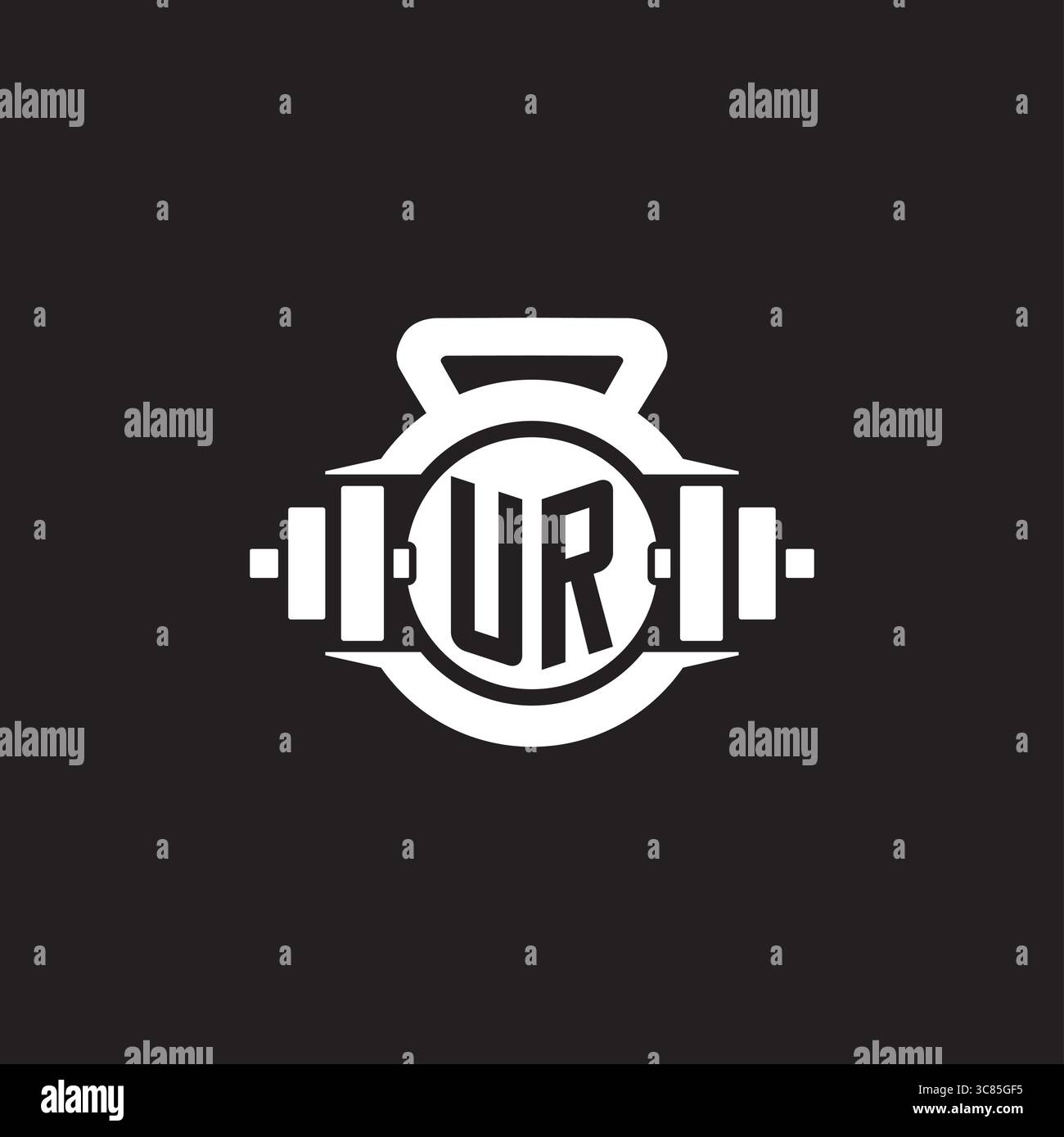 Initial UR logo design ideas with simple dumbbell and kettlebell icon vector graphic vector graphic Stock Vector