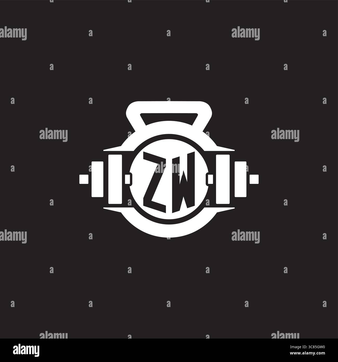 Initial ZW logo design ideas with simple dumbbell and kettlebell icon ...