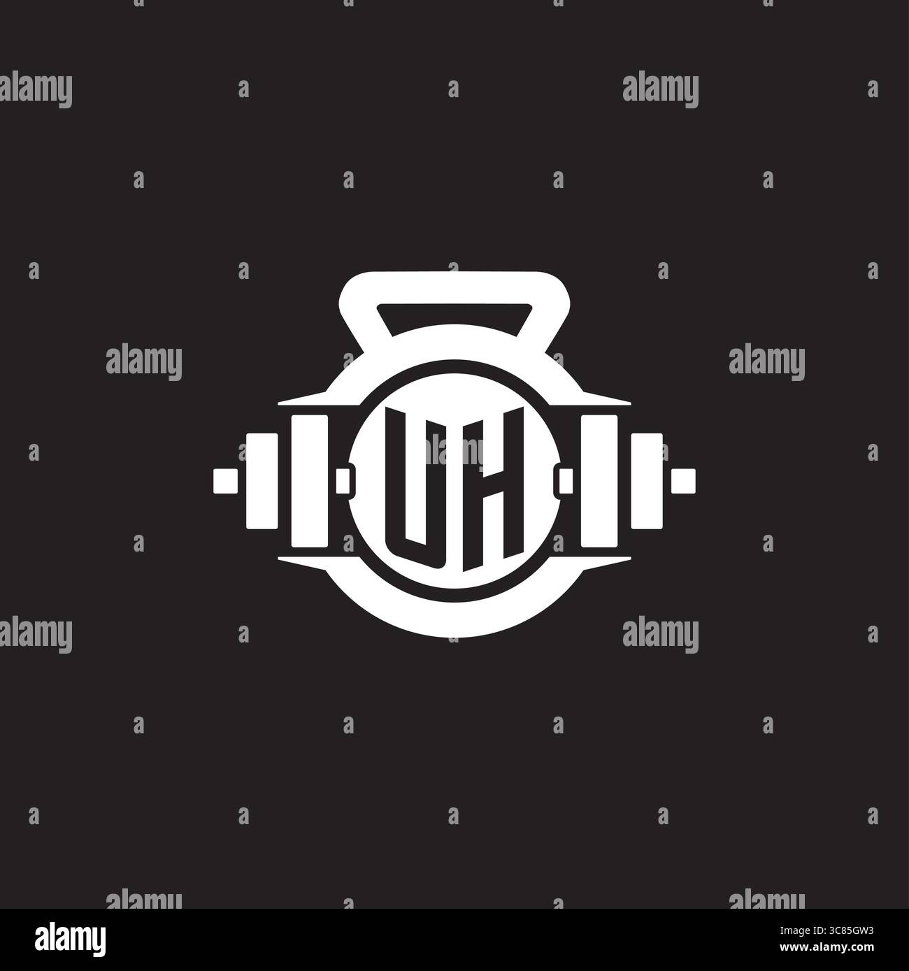 Initial UH logo design ideas with simple dumbbell and kettlebell icon ...
