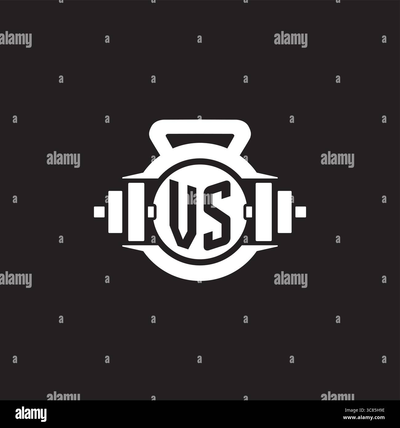 Initial VS logo design ideas with simple dumbbell and kettlebell icon vector graphic vector graphic Stock Vector