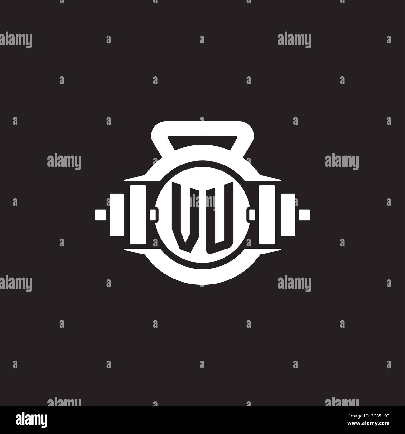 Initial VU logo design ideas with simple dumbbell and kettlebell icon vector graphic vector graphic Stock Vector