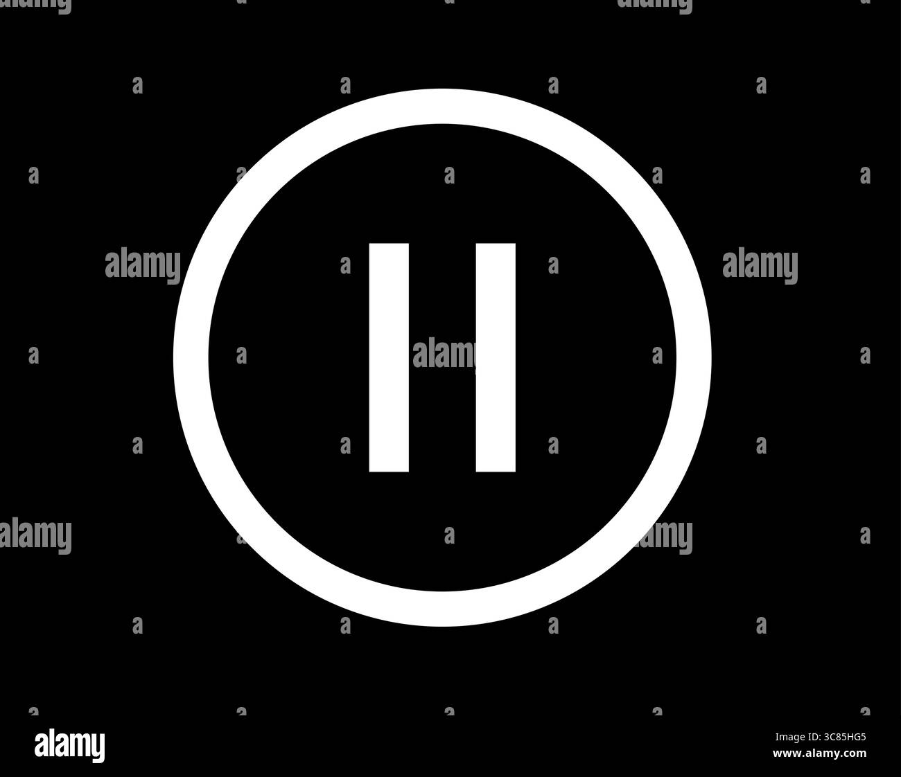 Circular pause button icon with white parallel bars. Minimalist media ...