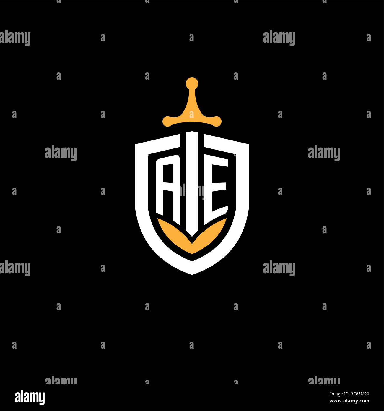 Creative letter AE logo gaming esport with shield vector graphic Stock Vector