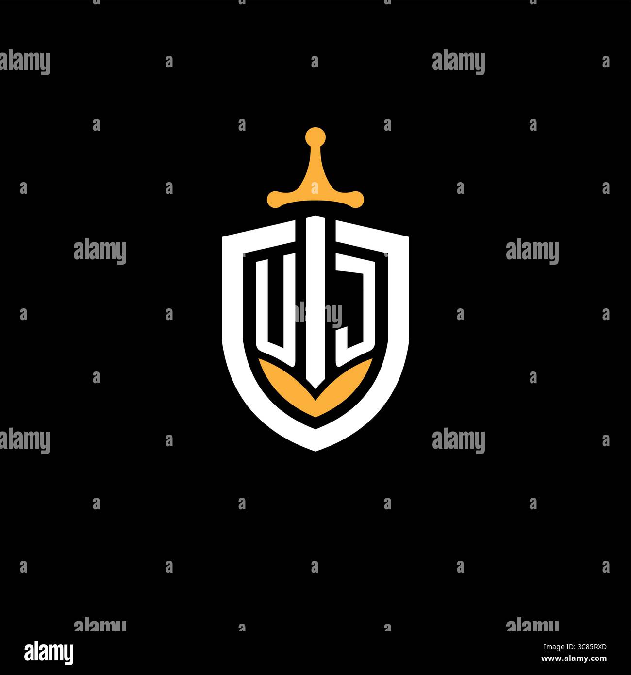 Creative letter UJ logo gaming esport with shield vector graphic Stock Vector