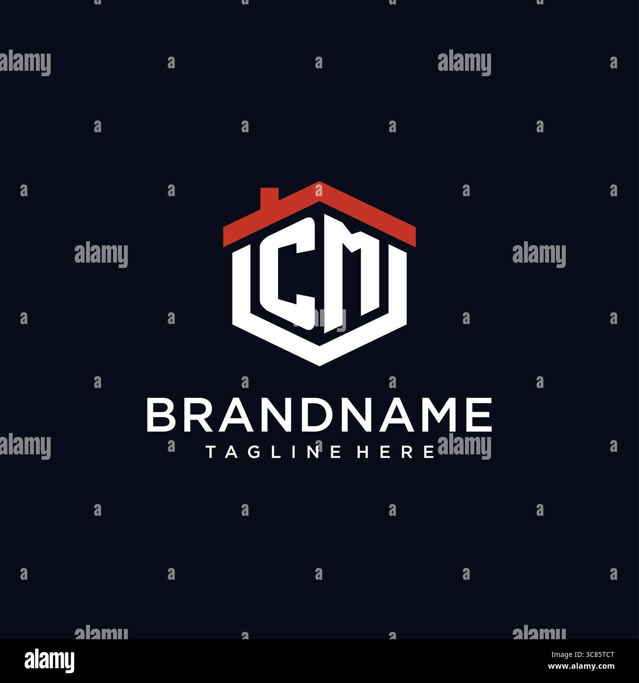 Initial letter CM logo with home roof hexagon shape design ideas vector ...