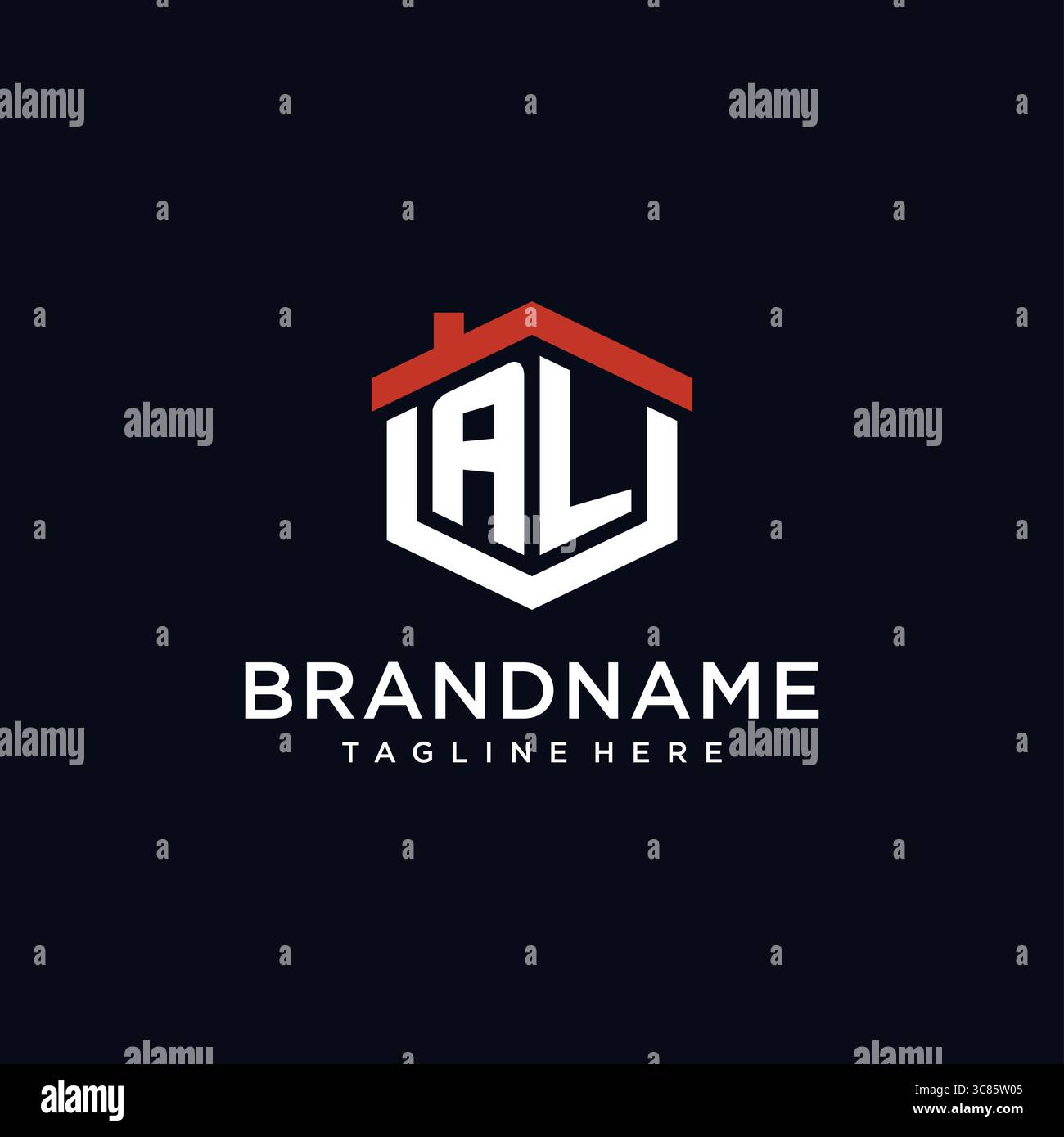 Initial letter AL logo with home roof hexagon shape design ideas vector ...