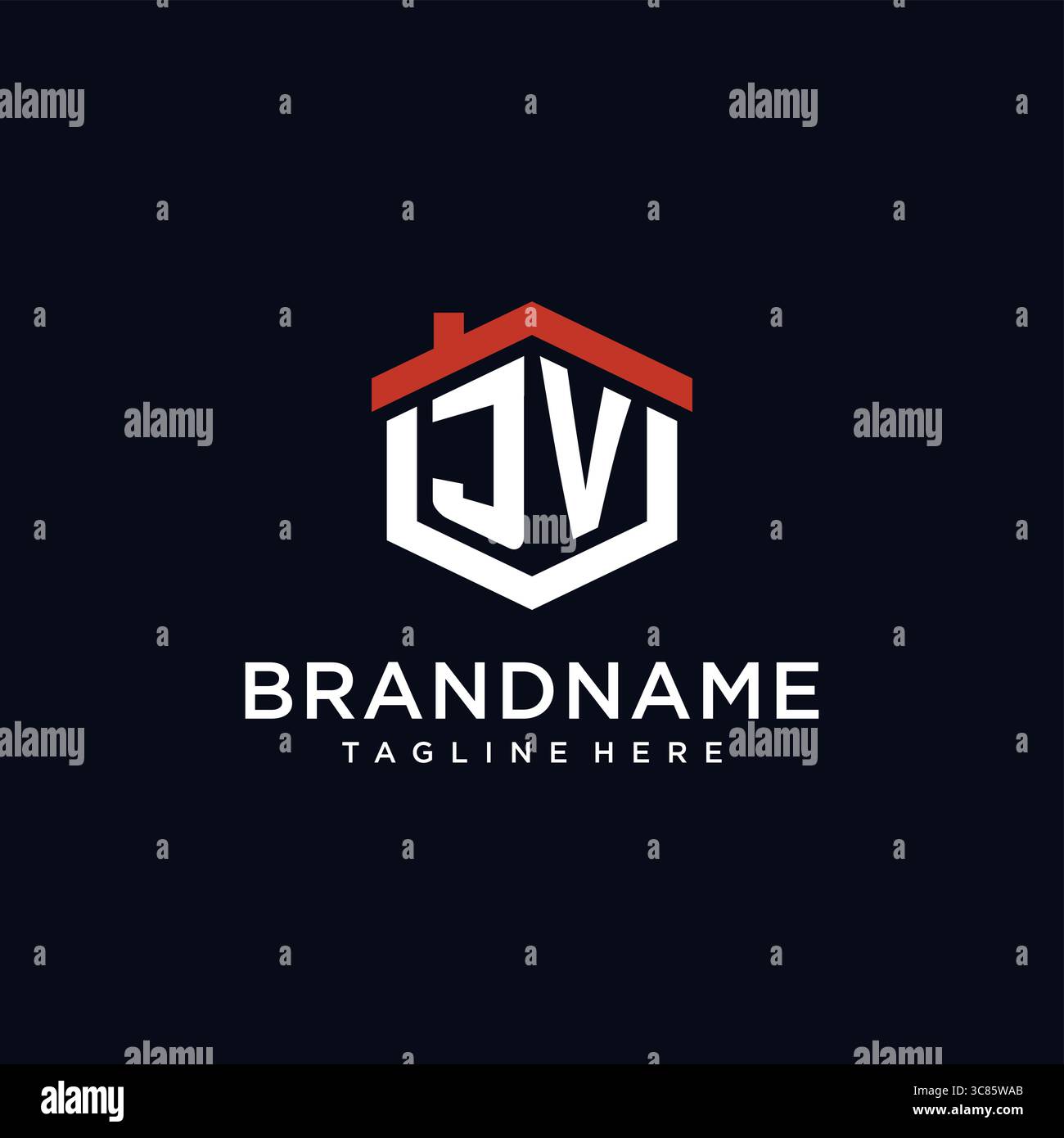 Initial letter JV logo with home roof hexagon shape design ideas vector ...